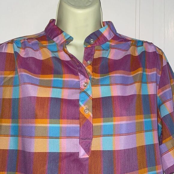 Vtg 70s Lucky Winner plaid smock blouse - Picture 2 of 8